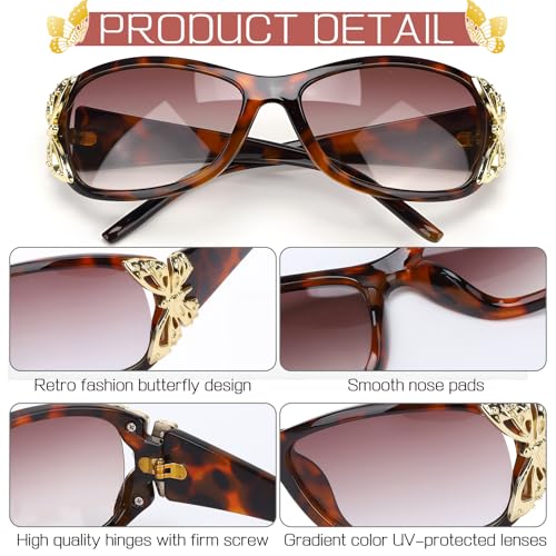 3 Pairs Y2K Sunglasses for Women, Fashion Wrap Around Butterfly Design Sun Glasses with UV400 Protection2