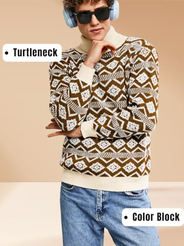 Turtleneck Sweaters for Men, Nordic Chunky Knit, Argyle Cable Vintage Pullover Sweater Tops Knitted2