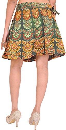 Image of Exotic India Sanganeri Wrap-Around Mini-Skirt with Printed Motifs