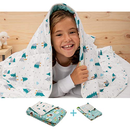 BANBALOO- Manta Pesada Reversible para niños y Adolescentes. Kit Manta ponderada Adaptable al Cuerpo + Funda de Almohada. Edredón de Gravedad sensorial para Mejorar el sueño.