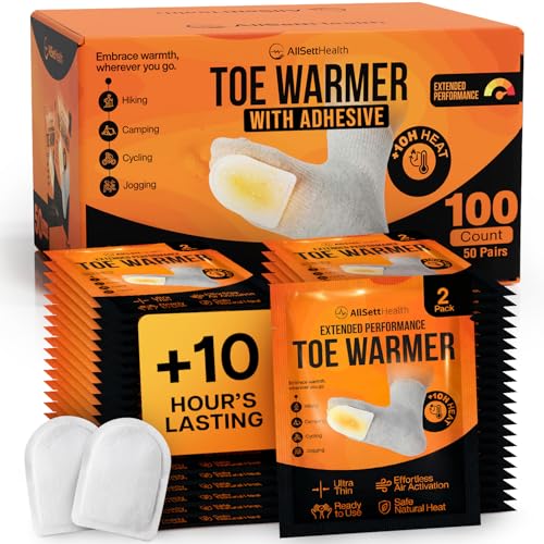 Toe Warmers for Feet 50 Pairs (100 Warmers) | 10+ Hour Self-Adhesive Feet Warmers Foot Warmers Bulk Ultra-Thin Disposable Heat Pads for Shoes & Boots