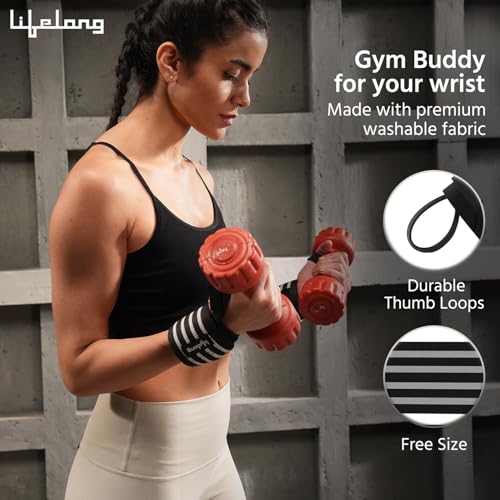 Image of Lifelong Wrist Supporter for Gym|Wrist Band for Men Gym & Women with Thumb Loop Straps, Wrist Wrap Gym Accessories for Men Hand Grip & Wrist Support Sports Straps for Gym (LLFAWS01, Grey & Black)