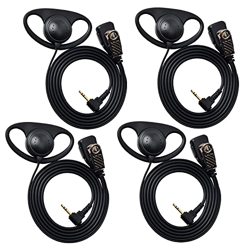 HYS Talkabout 2.5mm Earpiece D Ring Headset Compatible with Motorola TLKR T6 T7 T8 T9 T60 T82 T82 Extreme T92 2 Way Radio(4 Pack)