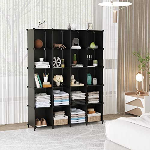 Awtatos Cube Storage Organizer Modular Storage Cubes Bookshelf Portable Closet Storage Shelves Diy Plastic 16 Cube Organizer Shelving, Stackable Storage Solution For Bedroom, Home Office, Black #TOP1