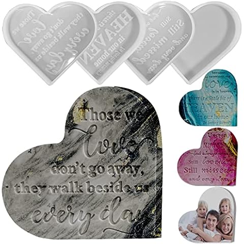 Heart Sign Molds 4 Pieces Resin Molds Silicone Molds for Epoxy Resin Heart Memorial Mold Sign Condolence Grief Signs Silicone Casting Molds DIY Craft Home Decor Office Sign Sympathy Table Decorations Cover