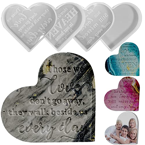 Epoxy Resin Molds 4 Pieces Silicone Casting Molds, Heart Memorial Condolence Grief Sign for DIY Craft Home Decor Office Sympathy Table Decorations