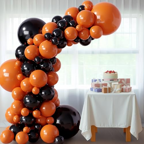 Image of Party Propz Orange Black Balloon Decoration Kit - Pack of 102 Balloons with Arch Roll & Glue Dots | Orange's Balloons for Decoration | Orange Theme Birthday Decoration (Latex)