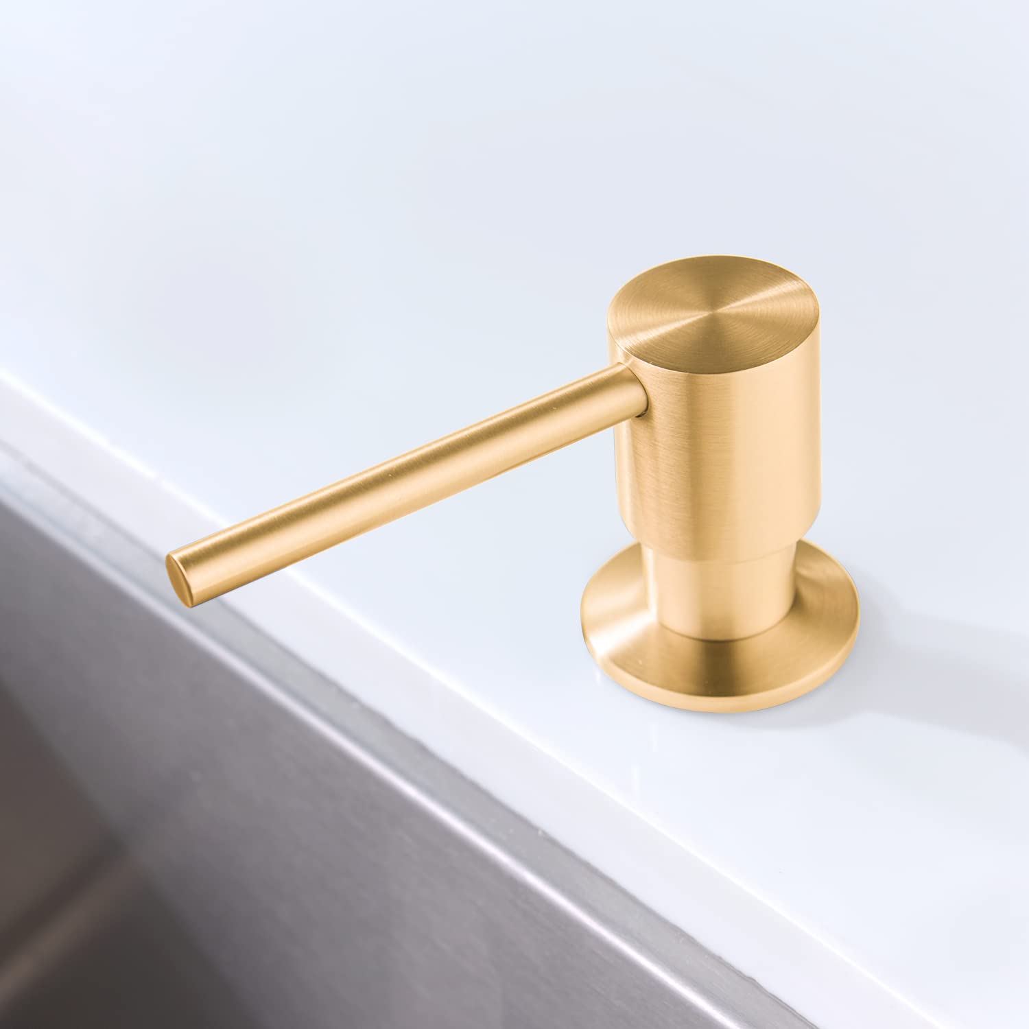 Seifenspender für Küchenspüle, Messing-Pumpkopf, Seifenspender, Küche, Badezimmer, Spüle, Deckmontage, Seifen- oder Lotionspender, gebürstetes Gold