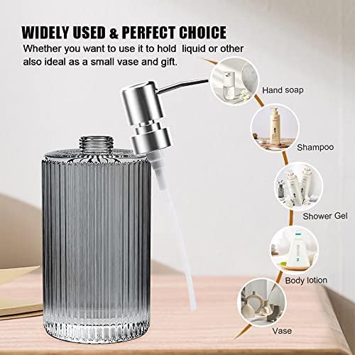 3 Pack Glass Soap Dispenser 17 Oz Versatile Lotion Liquid Soap Dish Dispenser Hand Soap Dispenser with Pump for Bathroom, Countertop, Kitchen, Laundry Room (Grey)