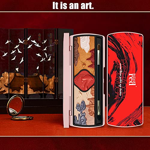 Eye Makeup Palette, Palaces Relief Eyeshadow Palette, Chinese Style Matte Eyeshadow Pigmented Shades Set Shimmer Foils Eye Makeup Long Lasting Palette of Shades 9 Colors Exquisite Deer Bird Mountain CloudsTextures Sweatproof