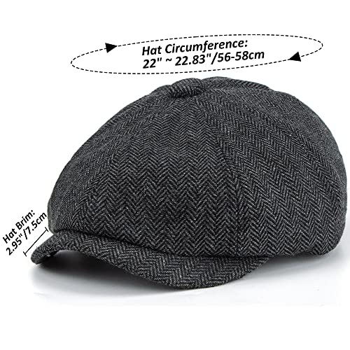 Nocihah 2202L Newsboy Cap For Men Classic 8 Panel Herringbone Tweed Gatsby Ivy Golf Flat Caps Driving Hat Dark Grey thumb #2