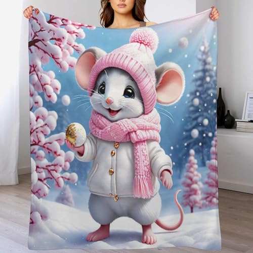 Decke Flannel Kuscheldecken Animal Maus Couchdecke, Warme Weiche Vier Jahreszeiten Decken, Schlafdecke Tagesdecke 100×130cm