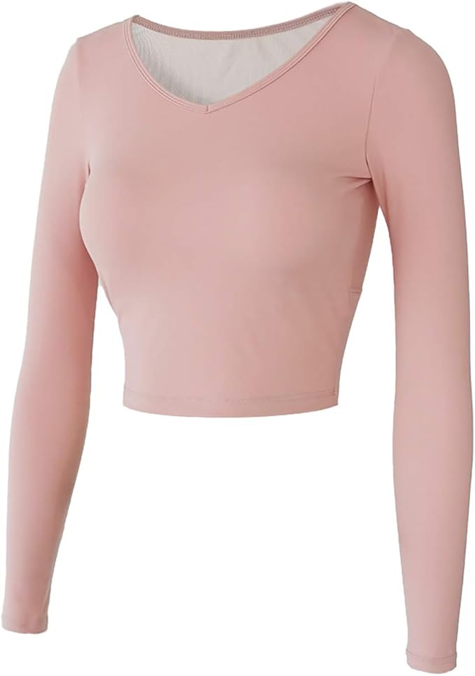 Amazon スポーツウェア レディース ネットヤーン 胸パッド付き Tシャツ 長袖 体操 ランニング フィットネス ピンク シャツ 通販