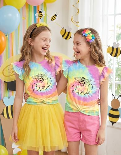 Image of Arshiner Girls Shirt - Short-Sleeve Twist Front T-Shirt for Girls with Cute Flying Sleeves - Summer Blouse Tunic Tee Tops