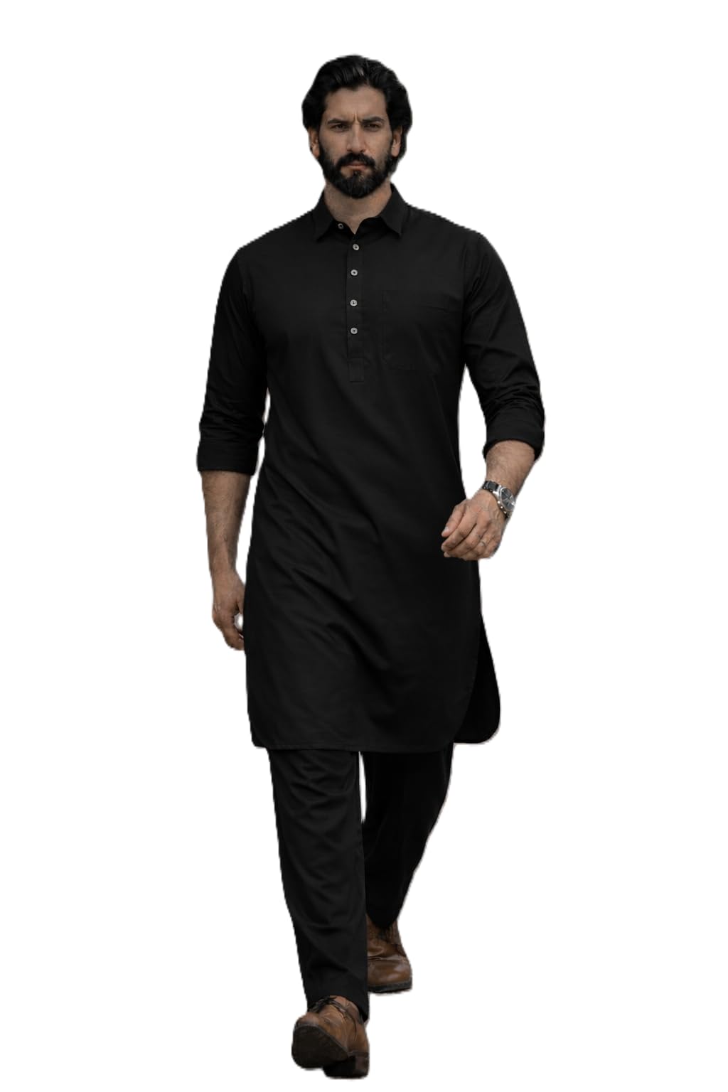 see designs Men's Full Sleeve Shirt Collar Solid Pathani Kurta with Salwar-picture-21