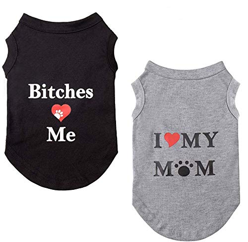 Dog T Shirts Pet Summer Vests I Love My Mom Dog Clothes with Fashion Printing 2 Pack