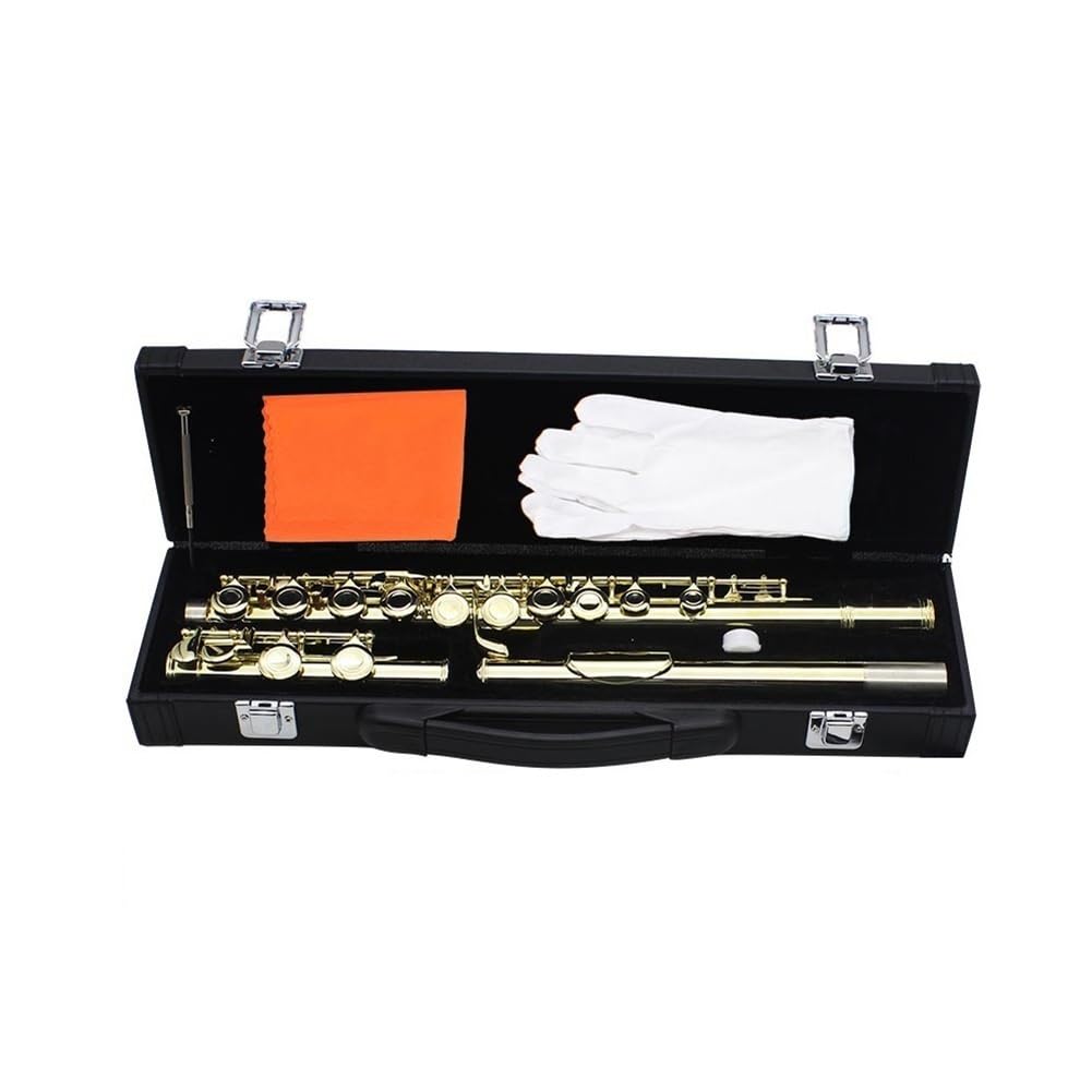 Flûte à clé C à 16 trous, flûte de Concert plaquée argent avec clé E, Instrument à vent avec boîte, chiffon de nettoyage, gants de bâton