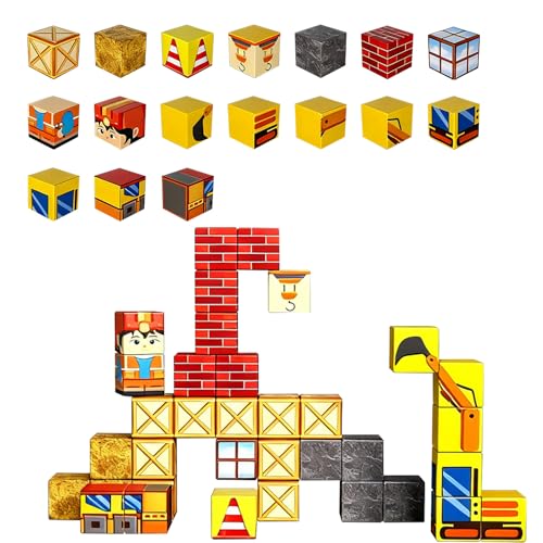 Vlecexs 35 Pcs Costruzioni Magnetiche Componenti Mattoncini Magnetici Scatola Metallo Escavatore Giocattoli Cubi Magnetici Blocchi Magnetic Bambini 3 4 5 6 7 8 9 10 Anni Adolescenti Stem Montessori