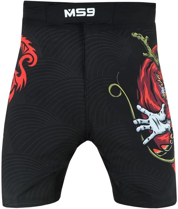 MS9 MMA Shorts for Men, Grappling Kick Boxing BJJ Boxing Mixed Martial Arts Fighting Trunks