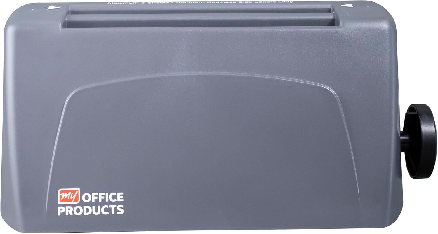P6500 My Office Products Schreibtisch-Papierordner-Faltmaschine, Brief-oder Halbfalz, Sets mit 1-3 Blättern, 21,6 x 27,9 cm, 68 bis 90 g/m², 18 bis 10,9 kg Bond-Papier, 1800 Blatt pro Stunde