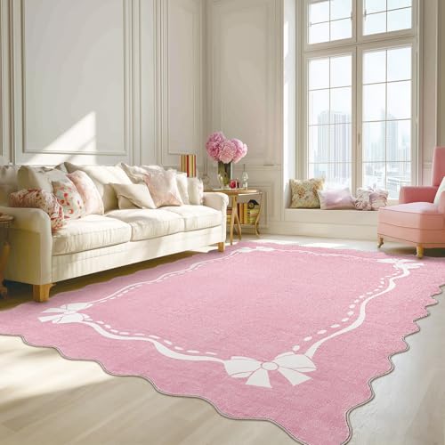 Tapete rosa para dormitorio, 152x213 cm, antideslizante miniatura 1