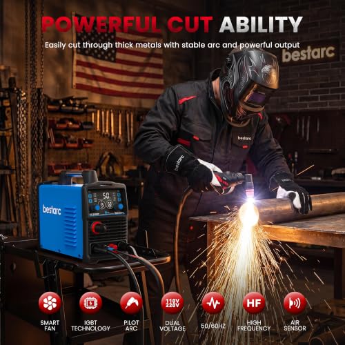 Image of Bestarc Pilot Arc Plasma Cutter, [Large LED Display][Air Sensor] 55A Plasma Cutter Machine 110 /220V Dual Voltage, 1 /2 Inch Clean Cut 4 /5 Inch Max Cut, Post Flow Mesh, 2T /4T for Beginners DIY