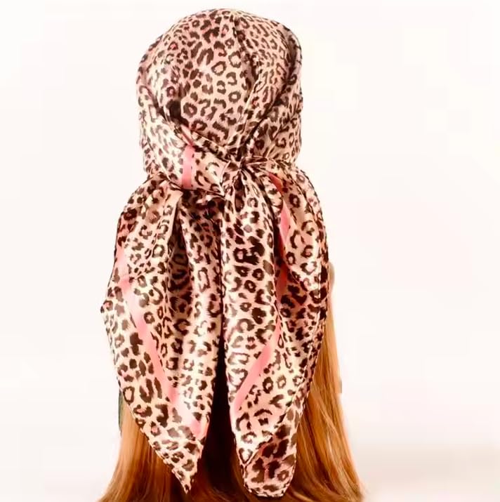 Secret for Longevity Large Square Black Pink Leopard Cheetah Animal Print Polyester Silk Scarf Women's Scarves Hijab Shawl Pashmina Headband Bandana 36" x 36" inches (3' Feet!) Square4