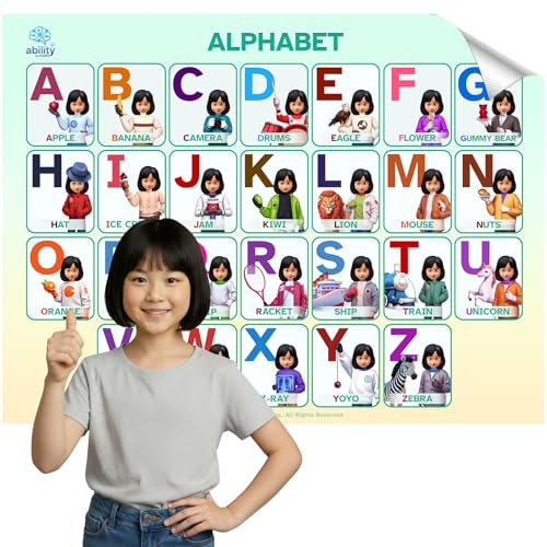 KIARES Alphabet Poster for Classroom Wall – ABC Bulletin Letters for Toddlers & Kindergarten – Self-Adhesive Visual Aid – OT Designed – 16 Ethnic Options (Asian Girl) by KIARES - Used condition - US$9.59