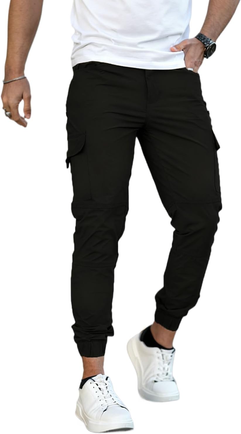 GINGTTO Mens Cargo Jogger Pants Slim Fit Stretch Zipper Pockets Thick Cotton Pants for Men