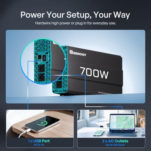 Renogy P2 700W Pure Sine Wave Inverter 12V DC to 120V AC for RV Truck Home - image 2