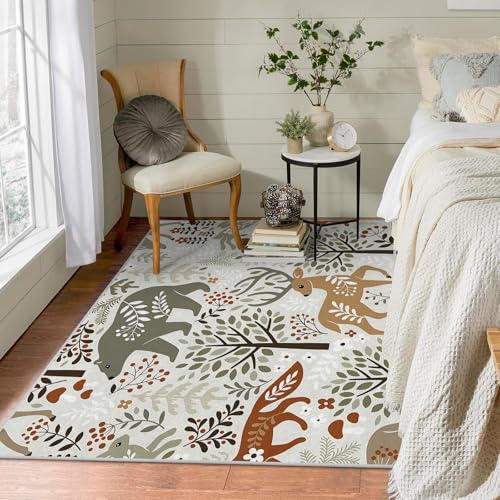 Tapis animaux de forêt verts RY-12 lavable et anti-tache
