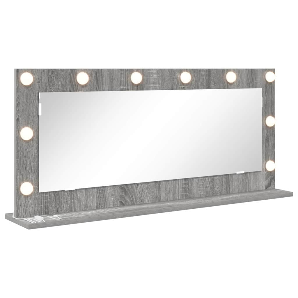 KGHFDVB LED Vanity Mirror Rectangular Grey Sonoma 100x45x18 cm with Integrated LED Strip Lights, Plane Mirror for Bedroom, USB Powered