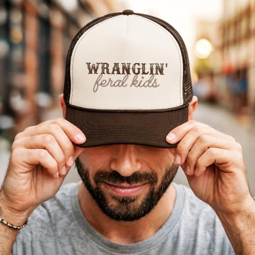 Image of Olive Loves Apple Wranglin' Feral Kids Trucker Hat for Mom and Dad Funny Western Style Cap for Women and Men
