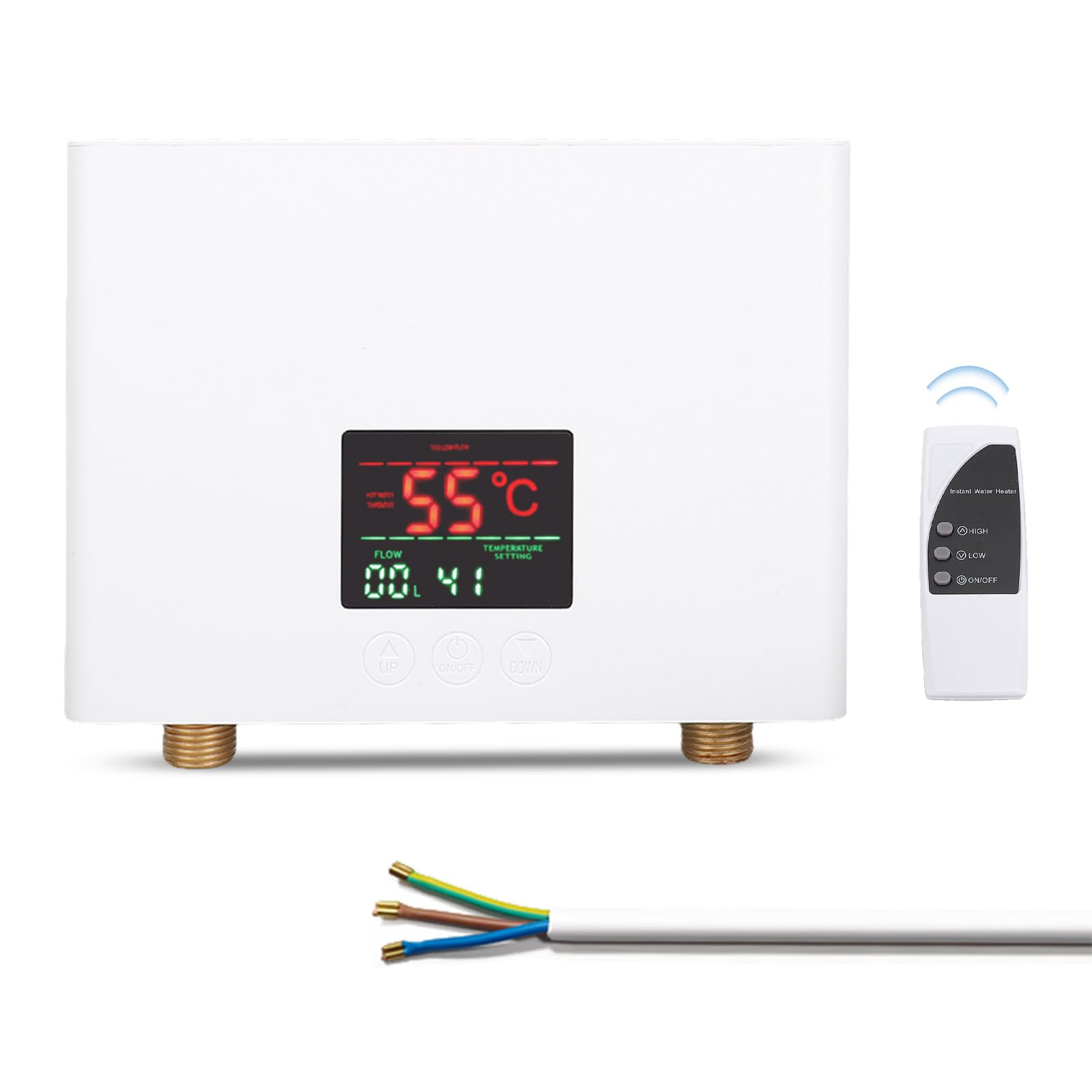 Calentador de agua instantáneo, 5500 W, mini calentador de agua eléctrico, montaje en pared, con indicador LED y mando a distancia, para casa, caravana, cocina, baño, color blanco