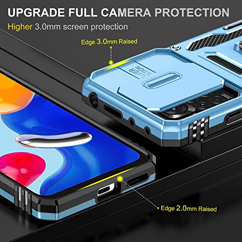 Image of Slide Camera Cover with Ring Holder Mobile Phone Case Cover for Mi Redmi Note 11S (Blue)