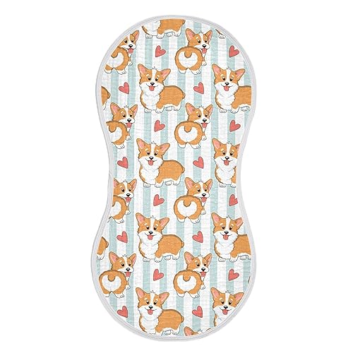 Image of Muslin Baby Burp Cloths, Puppy Corgi Dogs Stripes Muslin Washcloths Baby Rags Comfy Soft Absorbent in for Newborn Boys and Girls 1 Piece 22 x 11 Inch