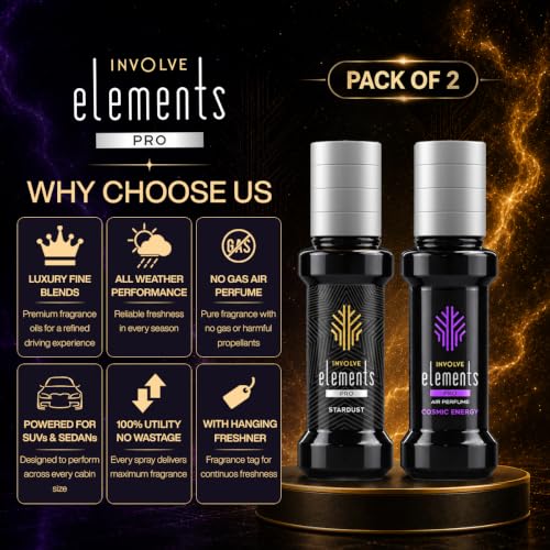 Image of Involve Elements Pro Combo - Star Dust and Cosmic Energy Car Perfume Spray - Pack of 2-30 Ml Each | Premium Car Air Freshener | 200+ Sprays Each | Long-Lasting Car Fragrance | Car Accessories 2026
