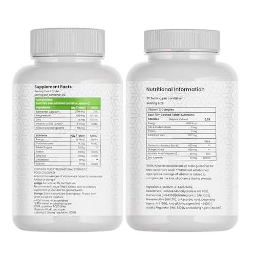 Image of GLIMLACH Calcium Magnesium & Zinc Tablets with Vitamin D3 & Vitamin C Complex Tablet with Amla and Zinc for Men & Women - Supports Energy, Immunity, Antioxidant, Bone Health