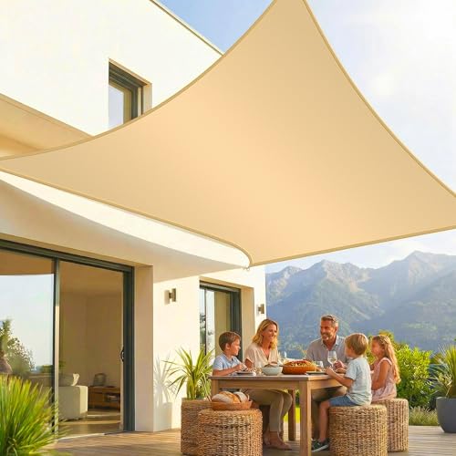 KESSER® Sonnensegel Sonnenschutz Windschutz | HDPE Gewebe | wasserabweisend & windabweisend | Rechteck 4x6m | 5-Fach quer vernäht robust & stabil Schattenspender Garten Balkon Terrasse Sand