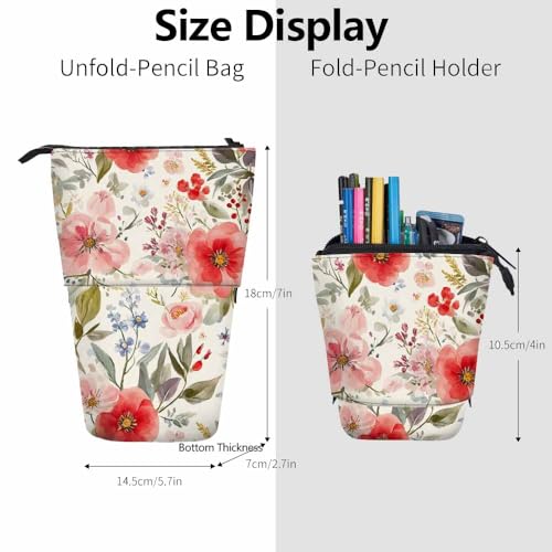 Image of Swono Floral Colored Pencil Case Romantic Watercolor Blossoming Botanical Flowers Wreath Standing Pencil Case Pencil Pouch Pencil Holder Colorful