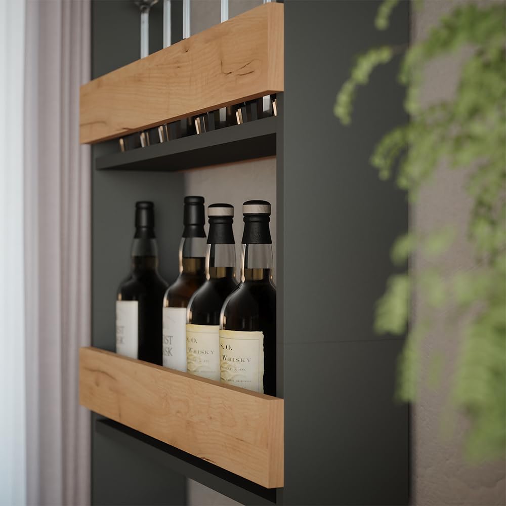 Vicco étagère pour Verres à vin Repose, Chêne doré/Anthracite, 60x180cm, pour Montage Mural avec Supports pour jusqu'à 8 Verres à vin