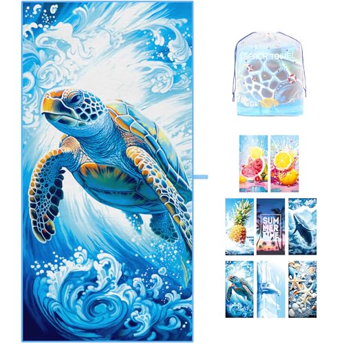 ZIOSINM Serviette de Plage Microfibre, 180 * 90cm Serviette Microfibre Drap de Plage XXL Grande pour Bain, Plage, Voyage, Anti Sable, Séchage Rapide (Tortue)