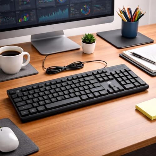 Image of HP K125 Wired USB Keyboard, Standard Full-Size, Multi-Device Compatible, Plug and Play, LED Indicators, for Desktop, Laptop and PC, 3 Years Warranty