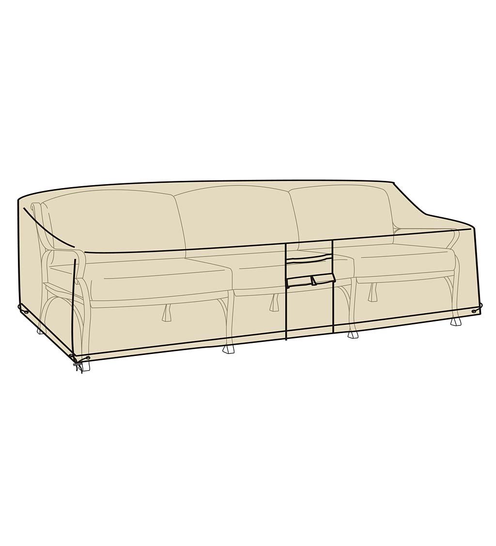 Plow & Hearth Heavy Duty Weather Resistant Deluxe Outdoor Deep Seat Sofa Cover | All-Weather | Water-Repellent | Cloth-Like Polyester | Resists Fading | Toggle Closure | Reinforced Seams | Tan