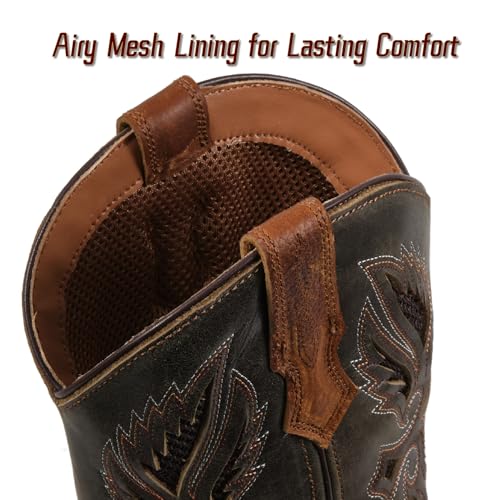 Image of SUREWAY Cowboy Boots For Men - Mens Square Toe Western Boot,Oil /Slip Resistant,Durable Fashionable Classic Pull on 10 Inch Boots Mid Calf Wellington Boots