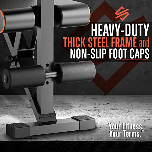 Squatz Adjustable Workout Bench - Multi-Purpose And Foldable Bench For High-Intensity Exercises, With Non Slip Foot Caps, Six Angle Adjustment Backrest, Preacher Curl, Can Support Up To 440Lbs #TOP4