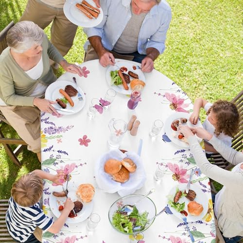 Image of Kochorie Spring Flower Tablecloth Roll with Cutting Box 54 Inch x 100 Feet Butterfly Wildflower Plastic Disposable Tablecloth Picnic Themed Backdrop Tea Party Supplies for Holiday Weeding Birthday