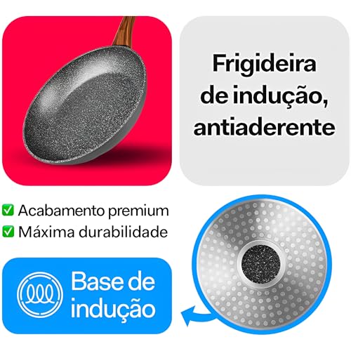 Frigideira Antiaderente Ceramica 28cm Grande Cabo Madeira Revestimento Cerâmico Frita Sem Óleo Fogão