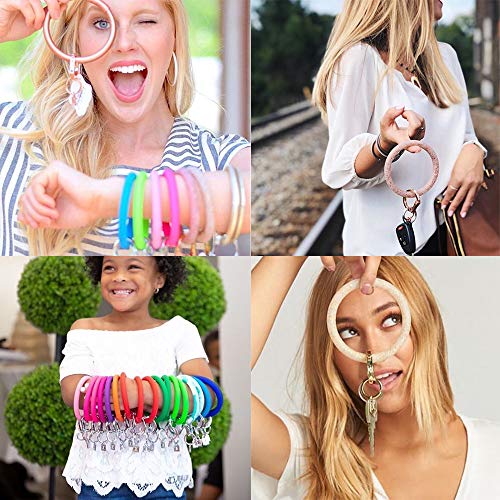 Ethoon Wristlet Keychain Circle Silicone Bangle Keyring Oversized Bracelet Key Ring Holder For Women Girl, Glittery Pink #TOP5