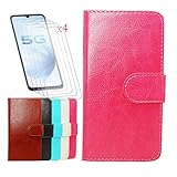 Wallet Case for Nuu Mobile X6 Plus (6.10') + [4 Pack] Tempered Film Glass Screen Protector,YZKJ Flip PU Leather Case with Credit Card Slots and Stand Protective Cover - Rose